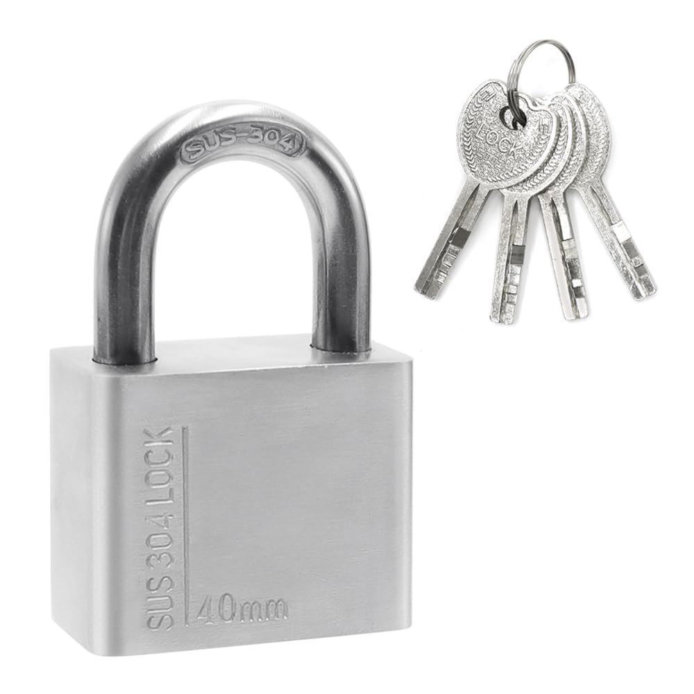 KtbeYTi Stainless Steel 304 Padlock with 4 Keys Duty Waterproof Rust Proof Corrosion Resistant Padlocks for Garage Fence Shed Luggage (40mm)