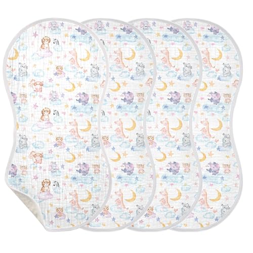 xigua Watercolor Elephants Muslin Baby Burp Cloths Set of 4, Super Soft & Absorbent Burping Rags, Cotton Burp Clothes Shower Gift for Newborn, Baby Girls and Boys3