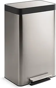 KOHLER 13-Gallon Stainless Steel Step Trash Can, Stainless Steel, Hands-Free Pedal, Quiet-Close Lid, Fingerprint-Resistant, Durable, K-20940-ST