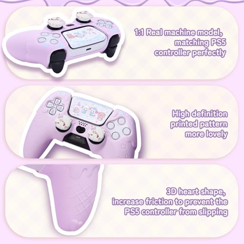 Image of GeekShare Compatible with ps5 Controller Skin Set, Silicone Protective Shell for Gaming Consoles Wireless Controller, Sweet Ice Cream Purple Cover with 2 Thumb Grip Caps - Mikko