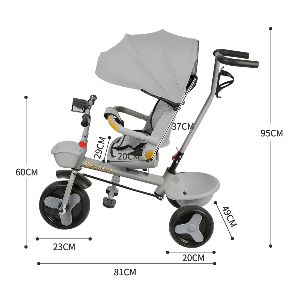 5 in 1 Poussette 3 Roues,jusqu'à 25 kg,Poussette canne,Tricycle évolutif pour Enfant,Grande Capote,Pliage Compact,Dossier Inclinable,Grandes Roues Tout Terrain