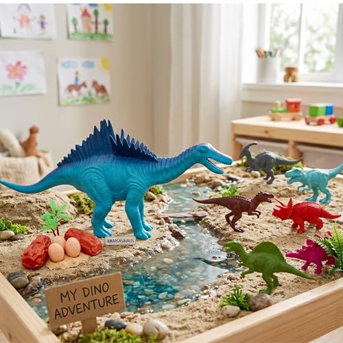 Image of ZESTHOME Dinosaur Toys for Kids | Realistic Dinosaur Figure Play Set with Eggs & Trees | Dinosaur Animal Action Toys for Boys & Girls | Imaginative Play Birthday Gift | 8-Piece Set