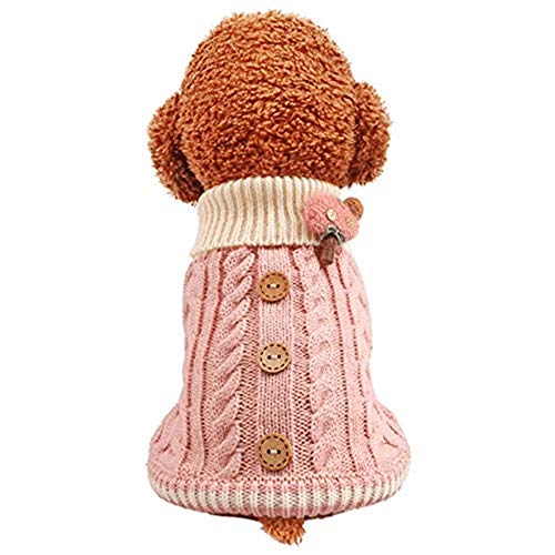 Winter Dog Warm Sweater Puppy Clothes Small Dog Chihuahua Knitted Sweater Turtleneck Sweater Button Decoration (S, Pink)