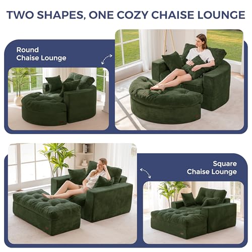Image of MAXYOYO Modular Sectional Chaise Lounge Sofa, 2 Sets Upholstered Lounge Chair with Ottoman, Comfy Round+ Square Couch with Layered Cushion, Tufted Sleeper Chair for Living Room, No Assembly