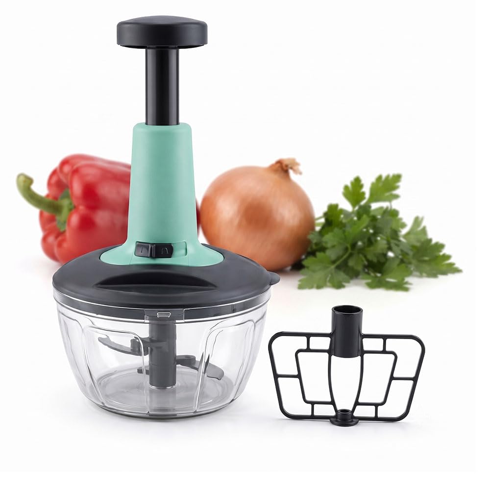 manual kitchen food processor with whisk attachment and push handle for easy preparation