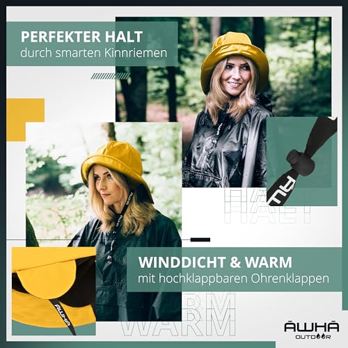 AWHA Südwester Regenhut gelb/Unisex - wasserdichte Mütze mit breiter Krempe und Ohrenklappen
