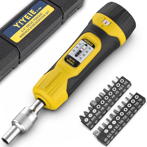 YIYEIE Ratchet Torque Screwdriver, 10-70 in-lbs, 1/4' Drive Inch Pound Torque Screwdriver with Click-Type, 0.5 in-lb Increment, Fat Wrench Tool with 10 S2 Steel Hex Bits for Bike Repairing & Mounting