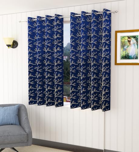 Image of Homefab India Velvet Curtains Room Darkening - Window 6 feet, Pack of 2 Curtain /Panel, Navy Blue