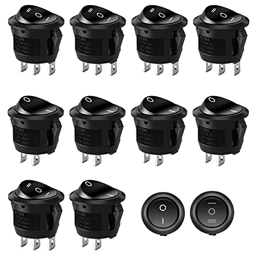 HONGECB Interruptor Basculante De Barco Redondo, SPST Interruptor Redondo, Para Automóviles, Embarcaciones, Electrodomésticos, Instrumentos De Medición, SPDT, 6A / 250v, 10A / 125V, 10 Piezas