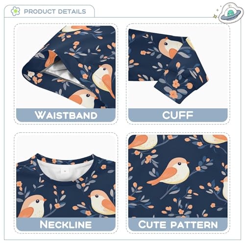 JUNZAN Cartoon Cute Bird Navy Blue Big Boys Sweatshirt Hoodie Crewneck Boys Sweat Shirt Athletic 4T3
