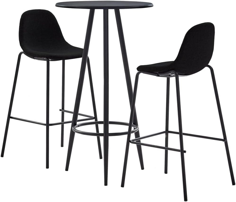 vidaXL Conjunto de Mesa Alta de Cocina con Taburetes Mesita y Sillas Elevadas Barra para Desayuno Salón Casa con Tapicería de Tela Negro 3 Piezas