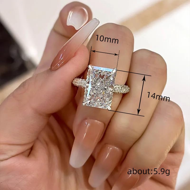 Gixaxak Fashion Zircon Ring Stunning Radiant Cut Engagement Ring for Women,Simulated Diamond Ring,18K White Gold Plated 925 Sterling Silver Promise Ring 63