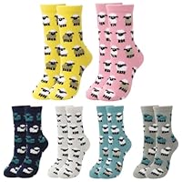 Breathffy 6 Pairs Pink Christmas Socks Fuzzy Pattern Socks Women Girls Novelty Cotton Crew Sock for Animal Lover Holiday Gift(Sheep Lover)