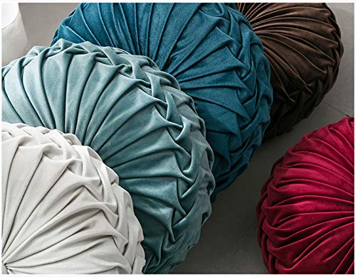 MOCOFO Velvet Pleated Round Pumpkin Throw Pillow - 14" Floor Cushion For Sofa, Chair, Bed