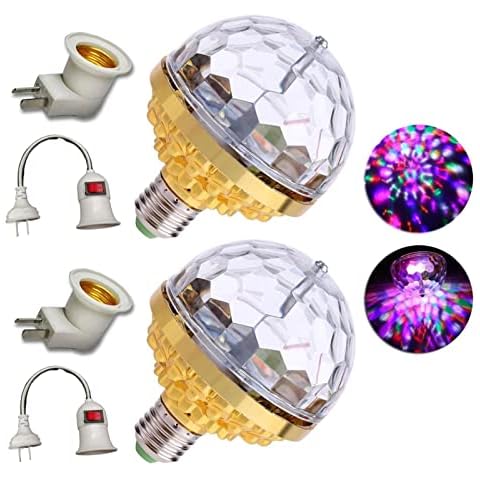 THUCHENYUC 2 Pcs Colorful Rotating Magic Ball Light, Led Disco Ball Colorful Rotating Bulb Rotating Magic Ball Light With 4 Sockets Party Lamp Bulb Stage Light For Home Room (Color : Gold) Cover