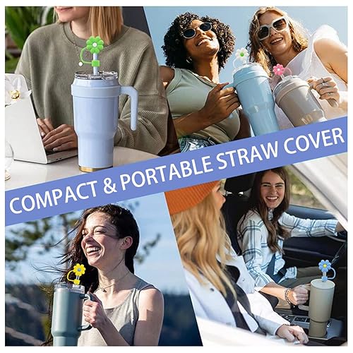 Image of Straw Cover Cap for Stanley Cup,Silicone Straw Topper,10mm 0.4in Dust-Proof Reusable Straw Tips Lids,Straw Tip Covers for Stanley Cups Accessories (8pcs flower)