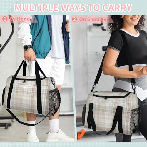 Stripes White Brown Travel Duffel Bag Weekender Overnight Bags for Women Men Foldable Waterproof Tote Bag with Trolley Sleeve4