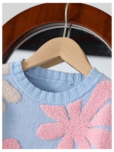 Girl's Floral Print Crew Neck Loose Sweater Long Sleeve Vintage Pullovers Sweater Jumper Tops3