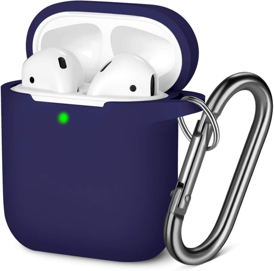 GEAK for AirPods Case, (Front LED Visible), Shockproof Protective Silicone Case Cover with Keychain Compatible for Apple AirPods 1 & 2, Navy Blue