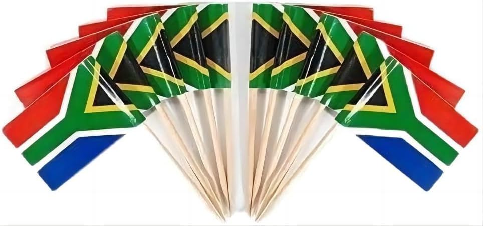 JAVD CYPS 100 Pcs South Africa Flag South African Toothpick Flags, Small Mini Stick Cupcake Toppers South African Flags,Country Picks Party Decoration Celebration Cocktail Food Bar Cake Flags