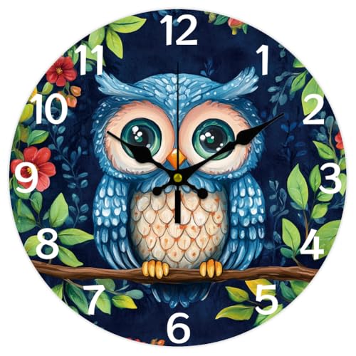 CHGCRAFT Horloge Murale Hibou de 12(5) cm Horloge Murale Hibou de Dessin Animé Fonctionne à Piles Silencieuse sans Tic Tac Horloge Décorative Moderne pour...