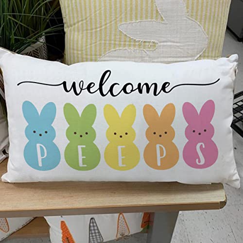 Easter-Pillow-Covers-12×20-Bunny-Welcome-Peeps-Lumbar-Pillow-Covers-Decorations-Outdoor-for-Sofa-Home-Decor Easter Pillow Covers 12×20 Bunny Welcome Peeps Lumbar Pillow Covers Decorations Outdoor for Sofa Home Decor