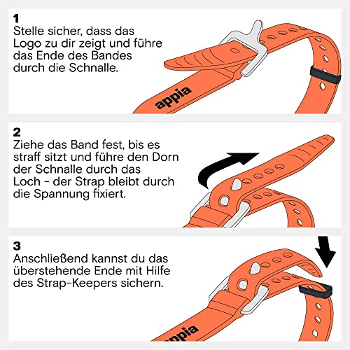 Appia Straps - Spanngurte 35cm Orange (4er Pack) inkl. Strap-Keeper für Fahrrad, Ski, Bikepacking, Camping, Heimwerken aus TPU mit rostfreier Aluminium-Schnalle