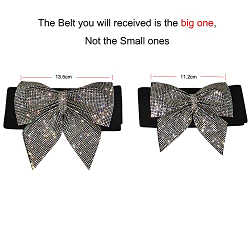 Bling Stretchy Belts for Women Elastic Wide Rhinestone Bow Waist Band for Dress Accessory2