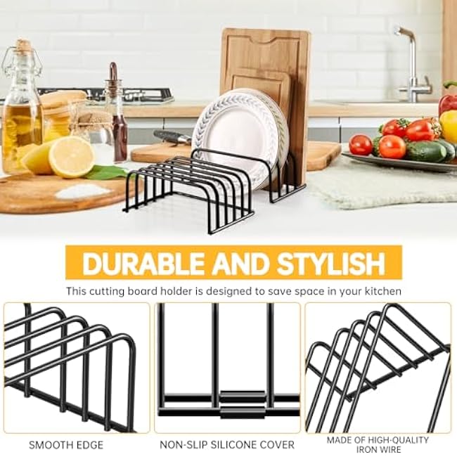 Kitchen Cutting Board Organizer Rack, 5-Slot Storage Holder for Boards, Bakeware, Cookie Sheets (1pc Black)