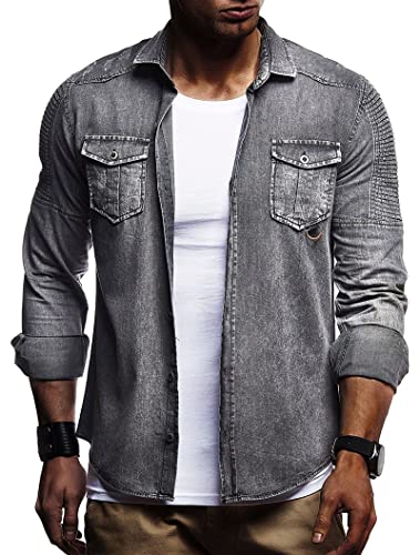 SSBZYES Chemises pour Hommes Chemises à Manches Longues pour Hommes Chemises en Jean à Manches Longues pour Hommes Chemises en Jean Décoration De Poche à L'épaule Plissée De Couleur Unie, Gris, 3XL
