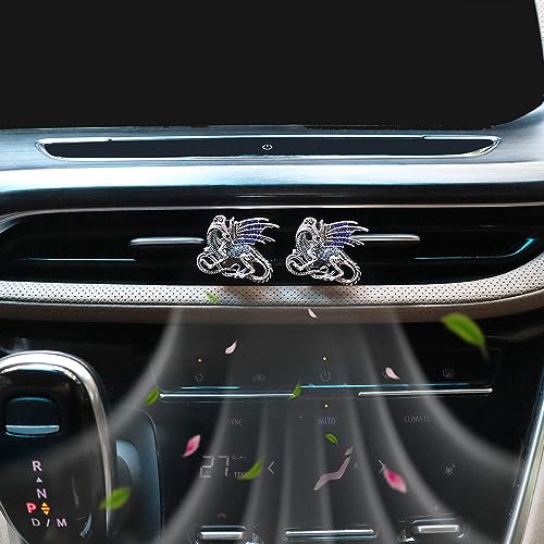 Image of ORIESSE Bling Dragon Car Decor,2pcs Silver Blue Vintage Dragon Car Air Freshener Vent Clips,Refillable Diffuser