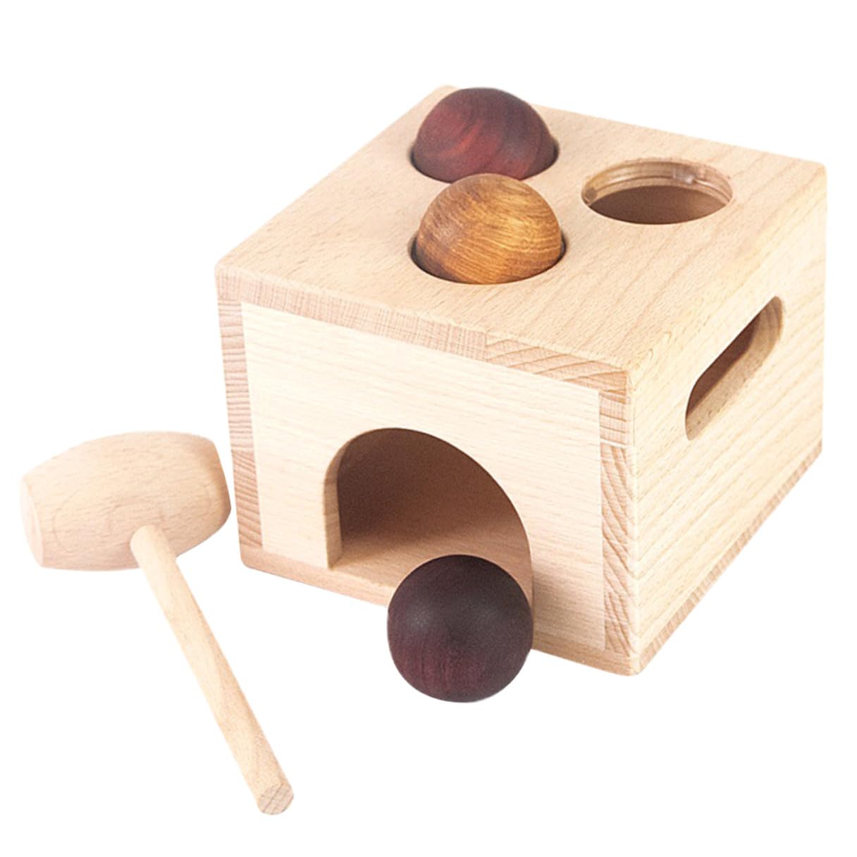 Mikinona Set Giocattolo Educativo in Legno Palline e Martello, Giocattolo per Coordinazione Occhio-Mano e Sviluppo Motorio, attività Didattica Montessori per Piccoli