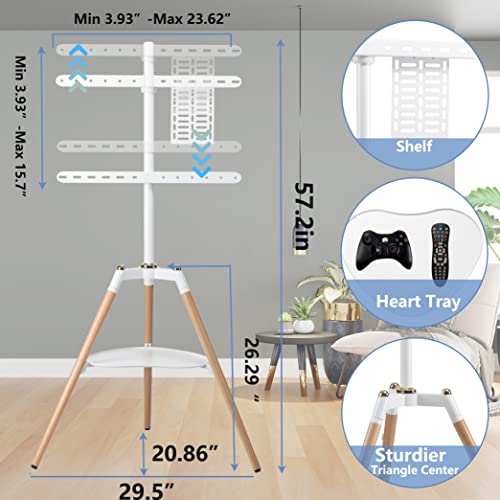 Fydeamer Universal Tripod Easel TV Stand for 32-65 inch LED LCD Screen Flat Curved Screen, Height Adjustable Studio TV Display Stand with 140° Swivel for Bedroom, Living Room, Corner TV Stand (White)