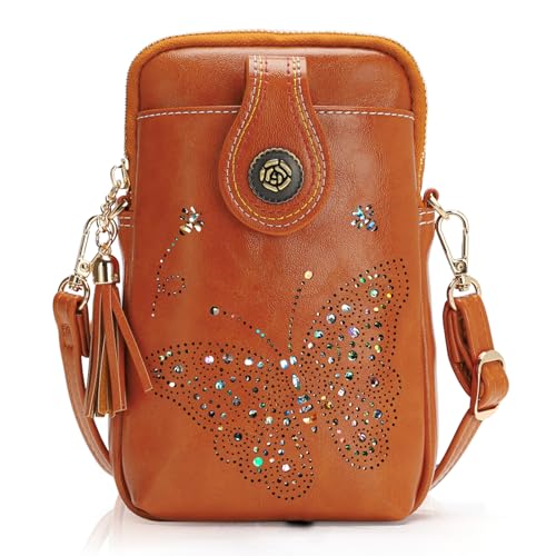 Image of KITEVIUN Small Crossbody Bags for Women, Lightweight Mini Cute Cell Phone Purse for Women with Tassel Shining Butterfly