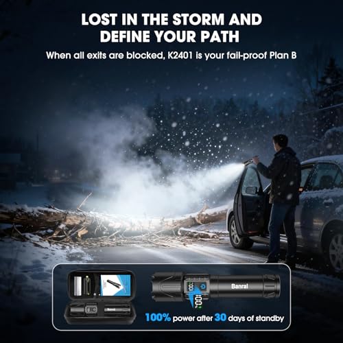 Image of Tactical Flashlight Super Bright High Lumens Rechargeable LED Flash Light | 5000ft Beam, 5000mah, 20H Long Lasting, USB C Charging, Zoomable 5 Modes, Waterproof for Camping Hiking Emergency Men Gift