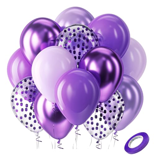 Image of Bezente Purple Chrome Confetti Lavender Lilac Balloons Kit 60pcs 12-in