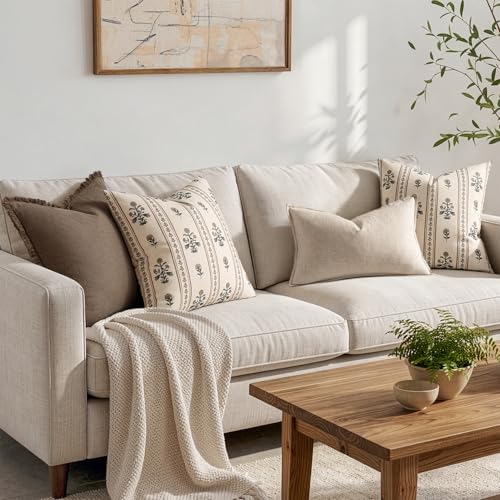SWANCOCO Striped Floral Throw Pillow Covers 18x18 Inch Set of 2 Brown - image 4