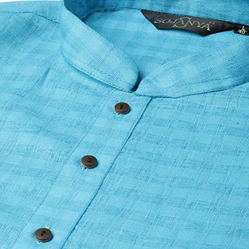 Image of SOJANYA Pastel Green Cotton Blend Kurta with Contrast Button Detailing