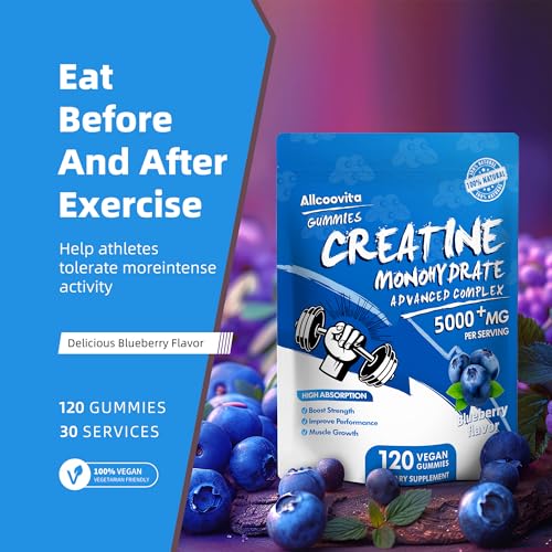 Image of NSF Certified Creatine Gummy - Creatine Monohydrate Gummies 5000mg for Men & Women -120 Gummies Advanced Formula, Muscle Strength, Muscle Builder, Energy Boost, Pre-Workout Supplement-Blueberry