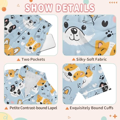 Cartoon Dog Heart Design Pajamas Set Summer Button Down Sleepwear Pjs Sets Comfy Loungewear3