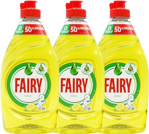 Fairy Dishwashing Liquid Lemon, 320ml, Pack of 3 – Powerful Grease Cutting, Long-Lasting Fresh Scent, Eco-Friendly Bottle, Hand Dish Soap for Tough Stains, Made in the UK.
