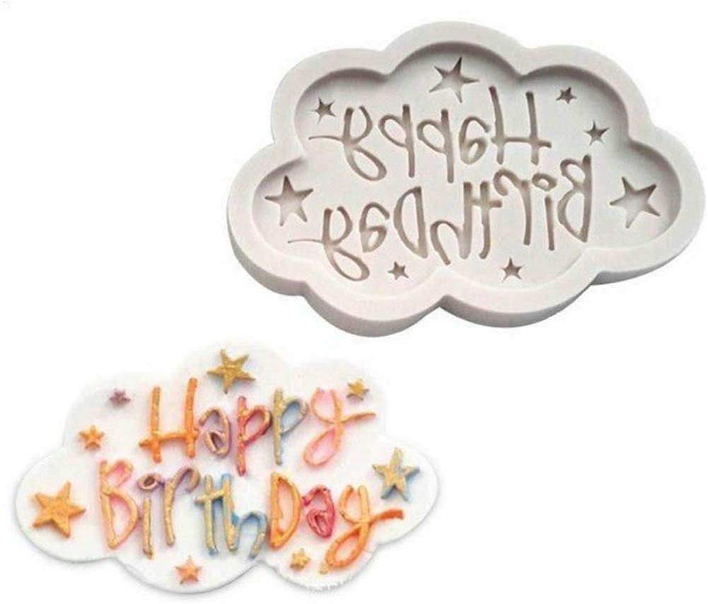 Dubens 2 Pieces Happy Birthday Silicone Fondant Mould Cake Decorating Cloud Lace Baking Mould Of Sweet Sweets Treated To Irresistible Caramels