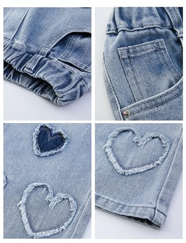 SEAUR Girl Denim Jeans Wide Leg Pants Elastic Waisted Loose Casual Pants Kid Classic Blue Jeans Children Trousers for 5-15 Y4