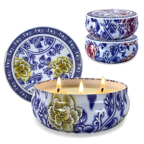 3 Wick Large Citronella Candle & Rosemary Scented Candle & Sage Scented Candle, 3 Pack 13.5oz Outdoor Candles, Soy Wax Candle Set for Indoor, Up to 200hrs Burning Emergency Candles