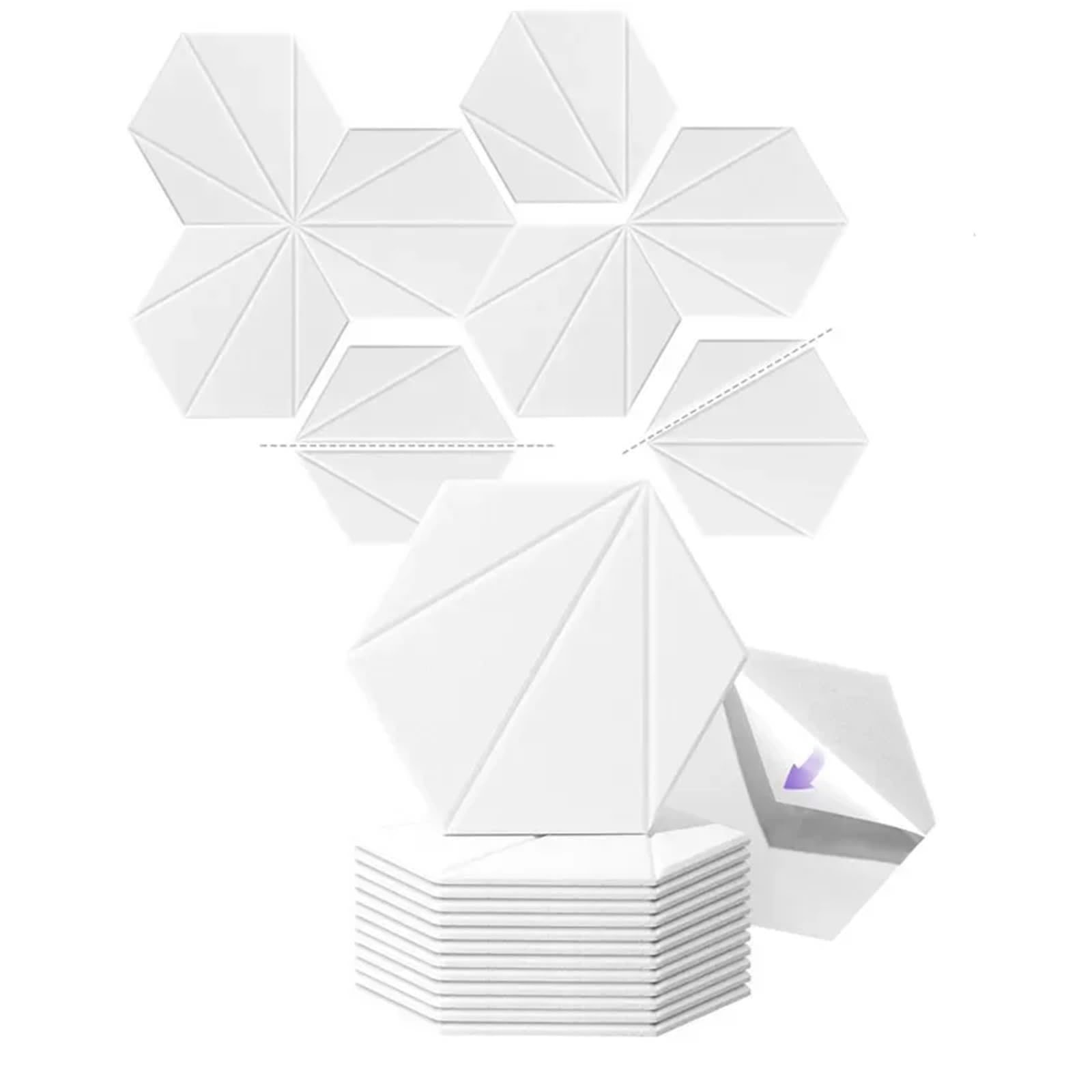 Paneles Insonorizantes Paquete de 12 paneles acústicos autoadhesivos hexagonales, paneles de espuma a prueba de sonido, alta densidad for absorber el ruido y eliminar ecos(White)