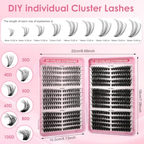 Image of MAYCREATE 540PCS Lash Clusters Cluster Eyelash Extensions D Curl Natural Wispy Eyelash Clusters Mega Volume Reusable Individual DIY Lashes Super Thin Band and Soft