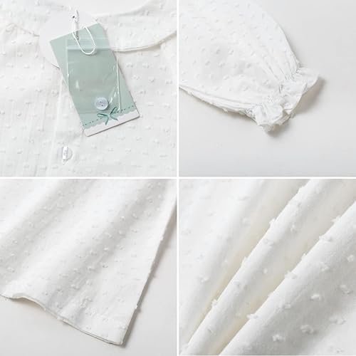 Miniatura 4 de Curipeer Camisa blanca con botones para niñas con cuello Peter Pan Blusa de manga larga