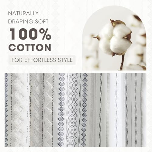 Image of INK+IVY Tufted Chenille 100% Cotton Shower Curtains Machine Washable, Modern Home Bathroom Decor Bathtub Privacy Screen, 72 inch W x 72 inch L, White /Navy (Pack of 4)