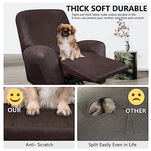 Image of ANARACHON Recliner Chair Covers Leather Like, 4 Pieces Recliner Cover for Recliner Chair, Soft Sofa Slipcover Furniture Protector Washable Sofa Cover for Pets Kids (Chocolate)