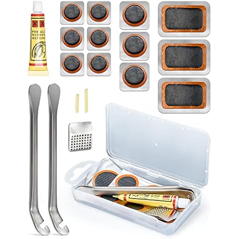 HENMI Flickzeug Fahrrad Reparaturset, Metall Reifenheber,Tragbar Fahrrad Flickzeug Set, Fahrradreifen Reparaturset mit Vulkanisierflüssigkeit, Patch, Kompatibel mit Allen Fahrradschläuchen Cover